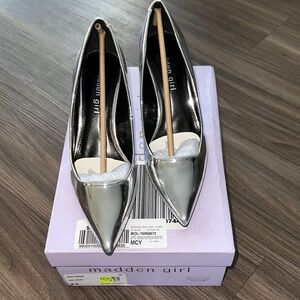Madden Girl Silver Heels with Pointed Toe and Tassel Detail